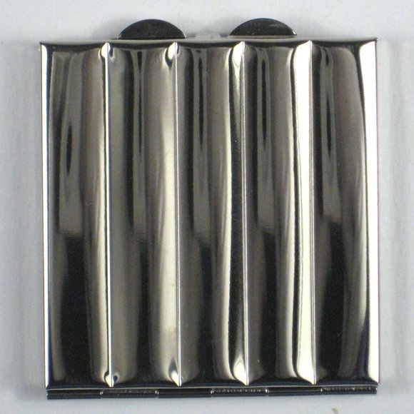 Compact Mirror Silvertone Square Wavy Folds Hinge Ridge Lines Art Deco STYLE - Picture 4 of 5